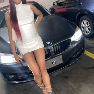 White latex side split dress